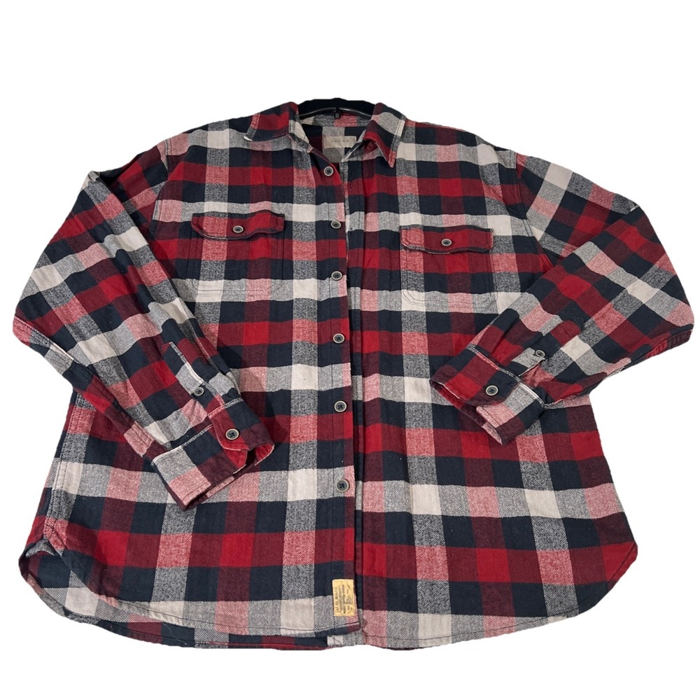 Jachs‎ Mens Flannel Red Black Plaid Long Sleeve Button Up Size XL